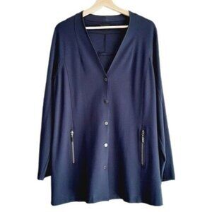 Q'NEEL Nordic Design Button Down Textile Light Cardigan Jacket Navy Sz 10